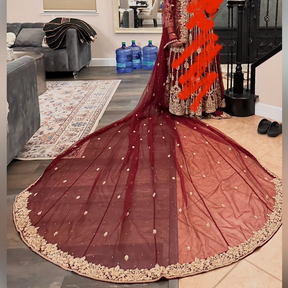 Maroon Veil Dupatta - handmade